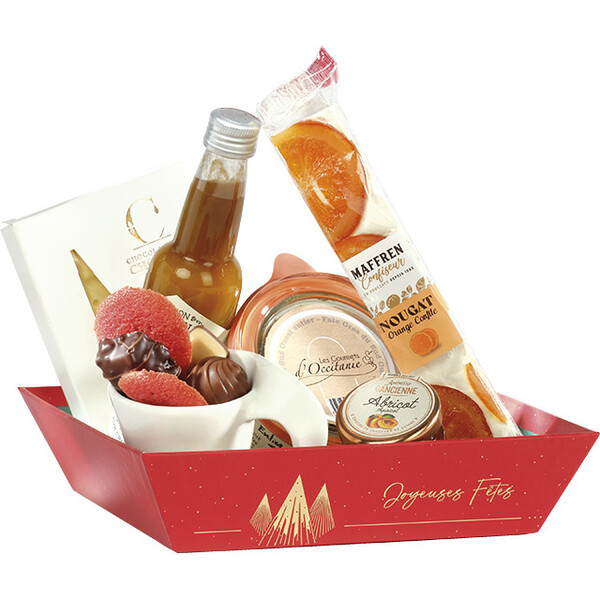 Bandeja cartón cuadrada PRESTIGIO DE NAVIDAD rojo/estampación en caliente dorado