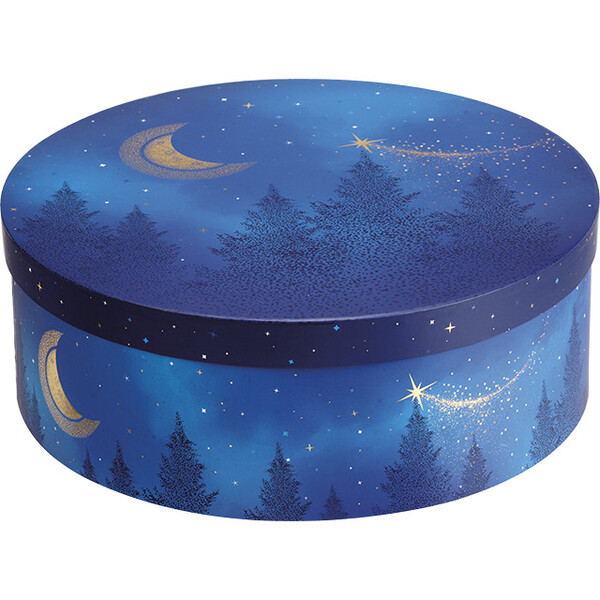 Coffret carton rond NUIT ETOILEE bleu/dorure à chaud or