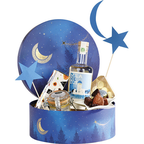 Coffret carton rond NUIT ETOILEE bleu/dorure à...