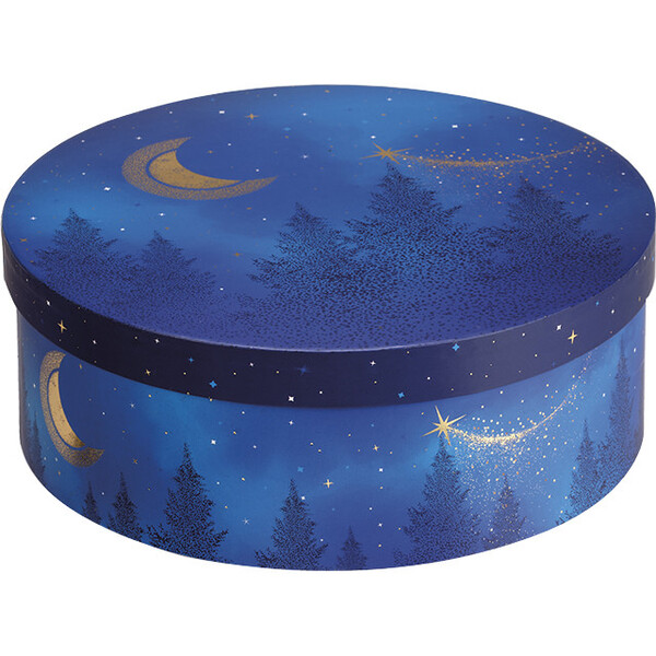 Coffret carton rond NUIT ETOILEE bleu/dorure à chaud or