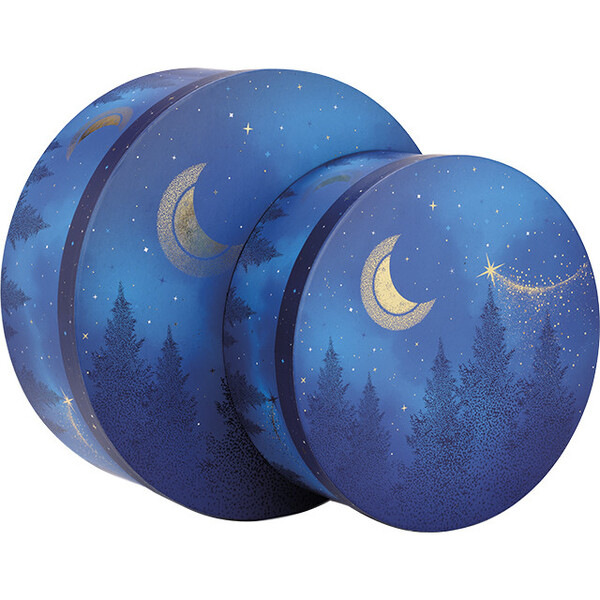 Box cardboard round STARRY NIGHT blue/ gold hot foil stamping