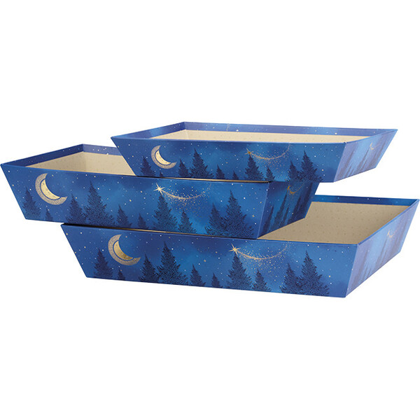 Corbeille carton rectangle NUIT ETOILEE bleu/dorure à chaud or