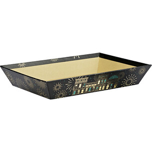 Corbeille carton rectangle VILLE EN FETE noir/vert/dorure...
