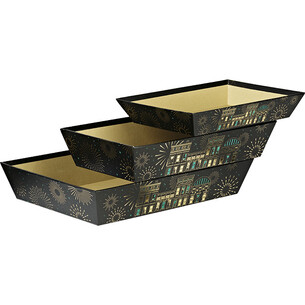 Corbeille carton rectangle VILLE EN FETE noir/vert/dorure... 2