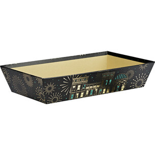 Corbeille carton rectangle VILLE EN FETE noir/vert/dorure...