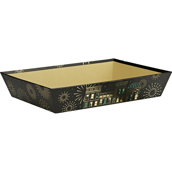 Tray cardboard rectangular FESTIVE CITY black/green/ gold hot foil stamping
