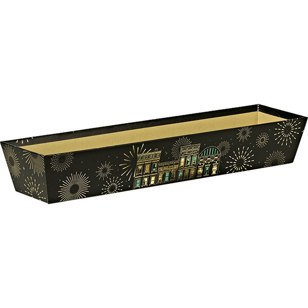 Bandeja cartón rectangular CIUDAD FESTIVA  negro/verde/estampación en caliente dorado