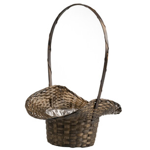 Basket bamboo brown fixed handle