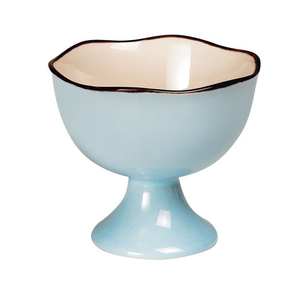Cuenco de cerámica de color azul/beige con borde marrón