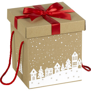 Coffret carton kraft carré décor blanc noeud satin rouge...