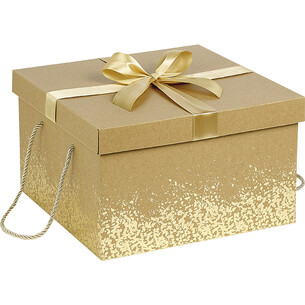 Box cardboard square kraft gold satin bow golden cord