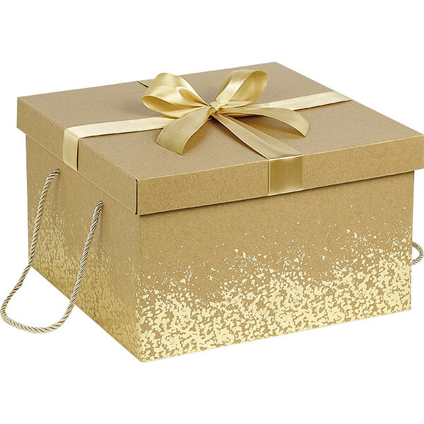 Caixa cartão quadrada kraft dourado laço de cetim cordão dourado