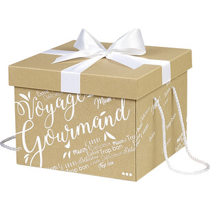 Coffret carton kraft carré VOYAGE GOURMAND blanc noeud... 2