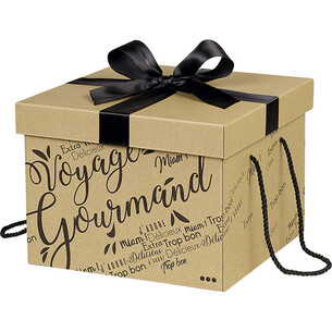 Coffret carton kraft carré VOYAGE GOURMAND noir noeud... 2