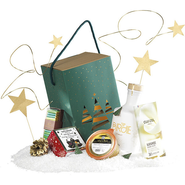 Caixa cartão tampa deslizante FELIZ NATAL verde/estampagem a quente cobre/árvores de Natal entregue plano