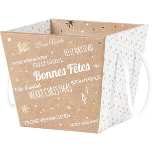 Corbeille carton carré BONNES FÊTES kraft/blanc/dorure à...