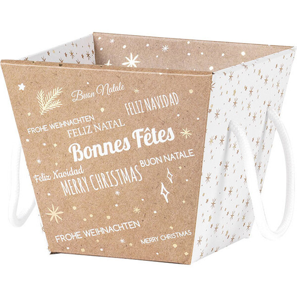 Corbeille carton carré BONNES FÊTES kraft/blanc/dorure à chaud cordelettes blanches-Les Bonnes Affaires 2026
