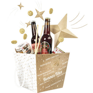 Corbeille carton carré BONNES FÊTES kraft/blanc/dorure à... 2