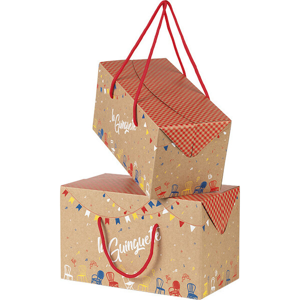 Coffret carton kraft rectangle LA GUINGUETTE cordelettes rouges fermetures latérales
