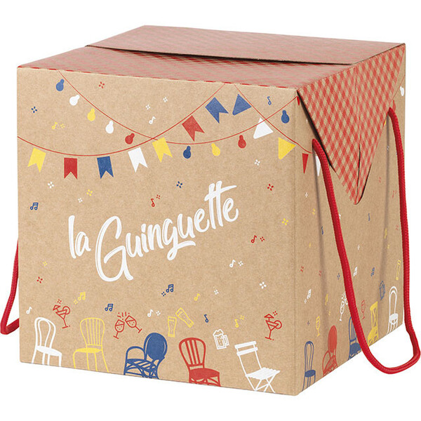 Box cardboard kraft square LA GUINGUETTE red cord side closure delivered flat