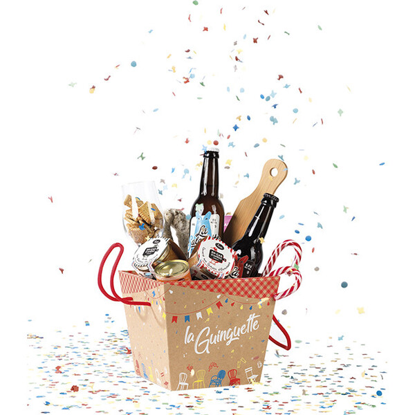 Bandeja cartão kraft quadrado LA GUINGUETTE vermelho cordão entregue plano