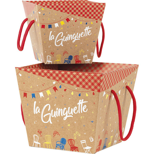 Corbeille carton kraft carrée LA GUINGUETTE cordelettes rouges-Les Bonnes Affaires 2026