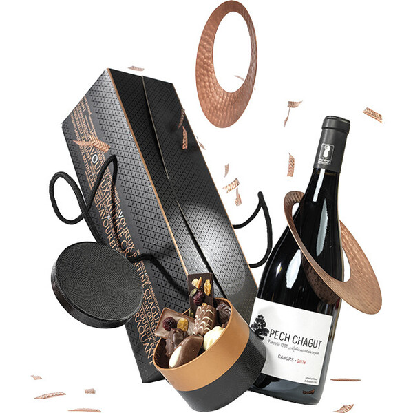 Coffret carton rectangle SAVOUREUX noir/cuivre cordelettes noires fermetures latérales-Les Bonnes Affaires 2026