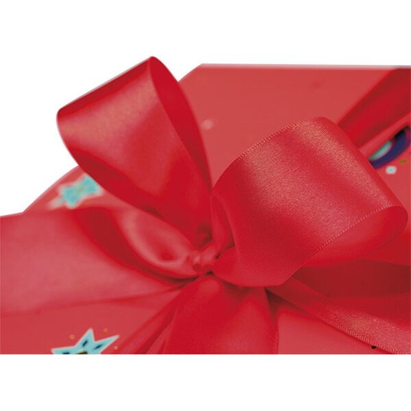 Coffret carton kraft carré MOSAIQUE FESTIVE/vert/rouge/dorure à chaud noeud satin/cordelettes rouge-Les Bonnes Affaires 2026