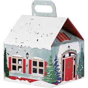 Box cardboard house shape SNOWY COUNTRY handle