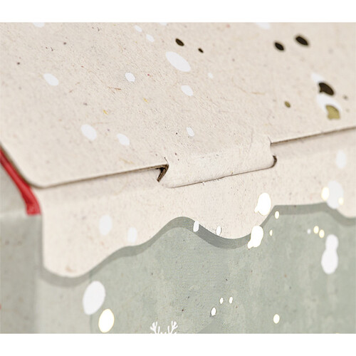 Caja cartón en forma de casa PUEBLO NEVADO asa