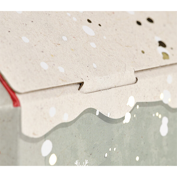 Caja cartón en forma de casa PUEBLO NEVADO asa