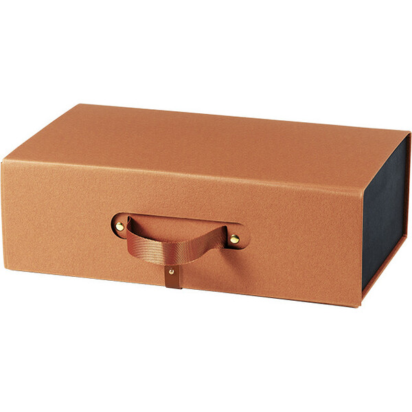 Box cardboard rectangular HAVANA texture havana/black handle ribbon magnetic closure delivered flat