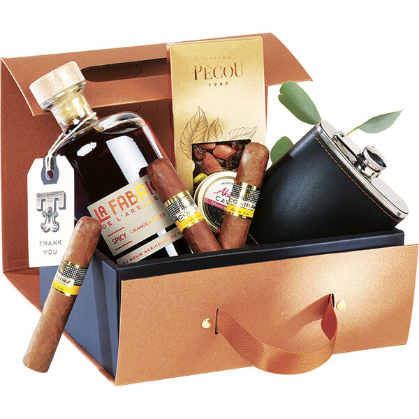 Caja cartón rectangular HAVANA textura havana/negro asa cinta cierre magnético entrega plana