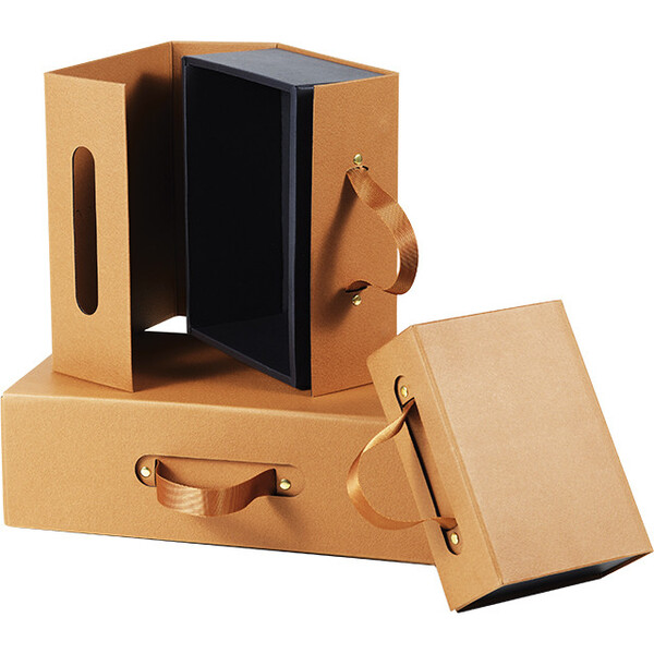 Box cardboard rectangular HAVANA texture havana/black handle ribbon magnetic closure delivered flat