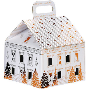 Box cardboard house shaped FESTIVE CITY white/gold hot...