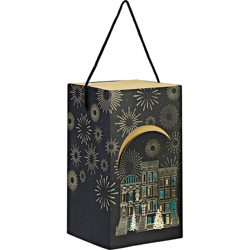 Coffret carton fourreau carré VILLE EN FETE noir/vert/dorure à chaud or livré à plat