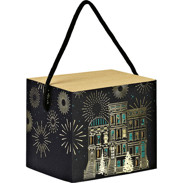 Box cardboard sleeve rectangular FESTIVE CITY black/green/gold hot foil stamping delivered flat