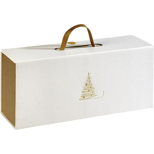 Box cardboard rectangular GOLDEN SPARKLES texture white/gold ribbon handle magnetic closure delivered flat