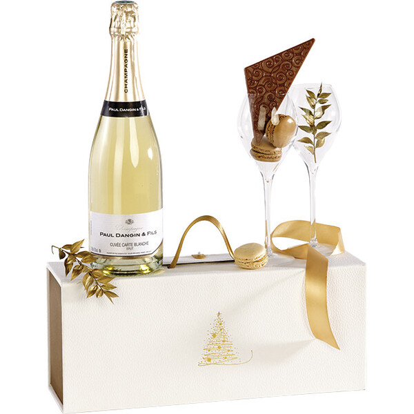 Coffret carton rectangle ECLATS DORES texture blanc/or poignée ruban fermeture aimant livraison à plat