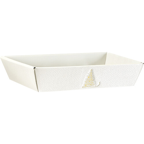 Tray cardboard rectangular GOLDEN SPARKLES texture white/gold delivered flat (dim. assembled tray)