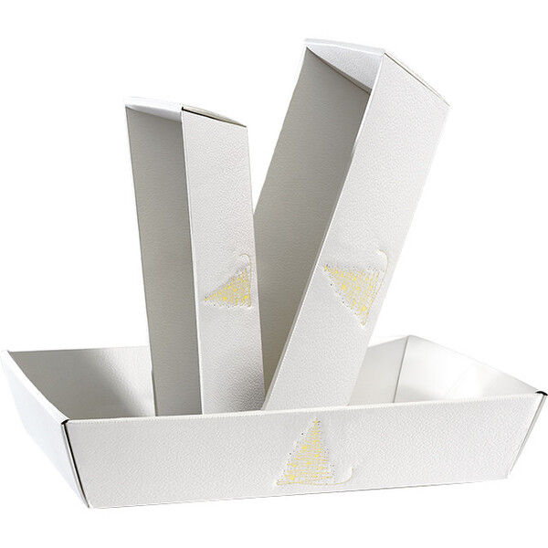 Corbeille carton rectangle ECLATS DORES texture blanc/or livraison à plat (dim. corbeille montée)