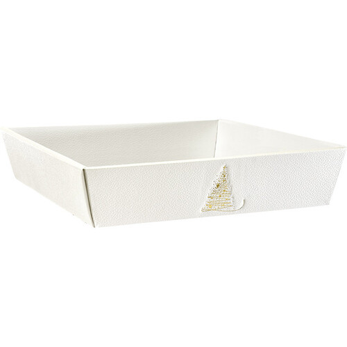 Tray cardboard square GOLDEN SPARKLES texture white/gold delivered flat (dim.assembled tray)