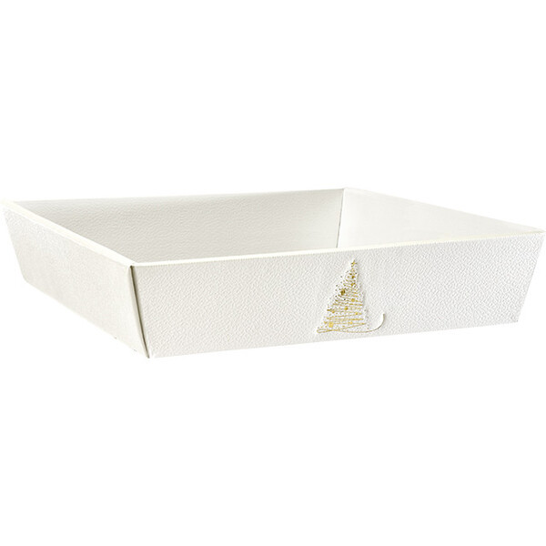 Corbeille carton carrée ECLATS DORES texture blanc/or livraison à plat (dim. corbeille montée)