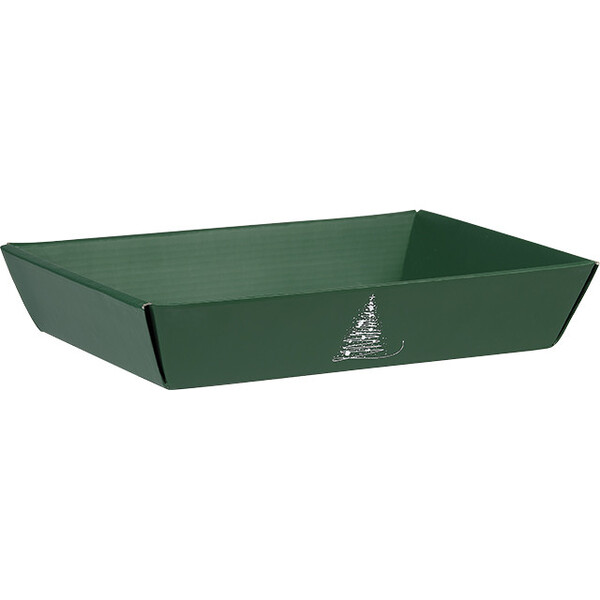 Tray cardboard rectangular WINTER ELEGANCE texture green/white delivered flat (dim. assembled tray)
