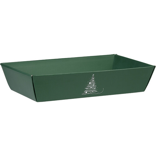 Corbeille carton rectangle ELEGANCE D'HIVER texture vert/blanc livraison à plat (dim. corbeille montée)