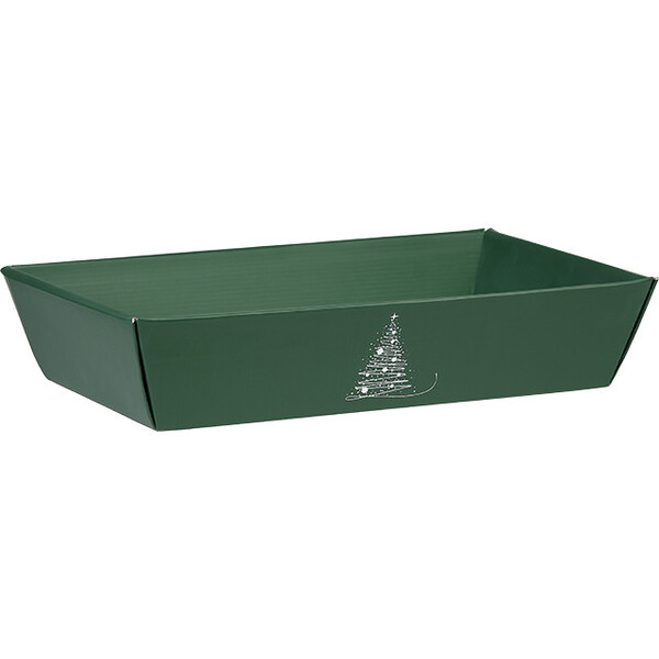 Corbeille carton rectangle ELEGANCE D'HIVER vert/blanc livraison à plat (dim. corbeille montée)