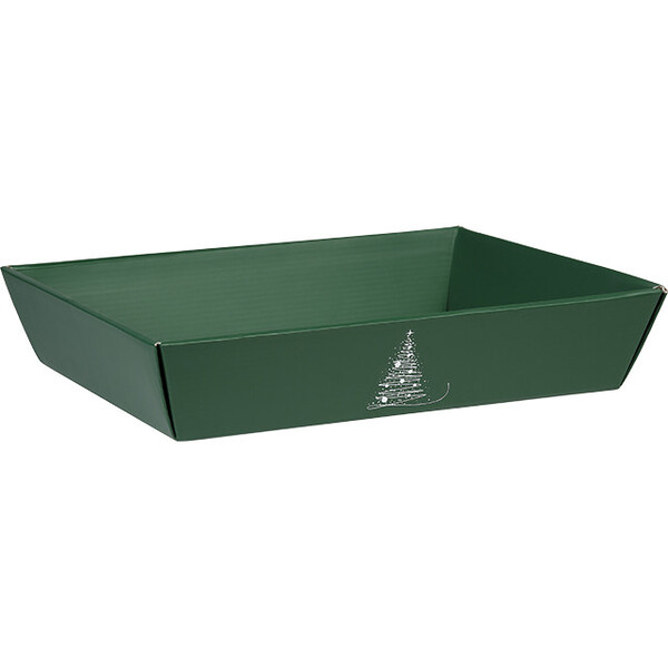 Tray cardboard rectangular WINTER ELEGANCE texture green/white delivered flat  (dim. assembled tray)