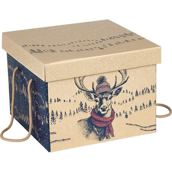 Caja cartón kraft cuadrada ENCUENTROS INSOLITOS cuerdas naturales