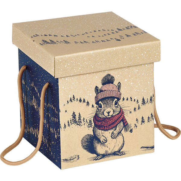 Caixa cartão kraft quadrada ENCONTROS INSOLITOS cordões naturais