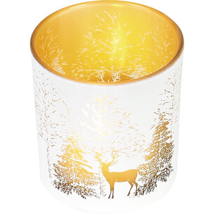 Photophore verre décor sapins coloris or